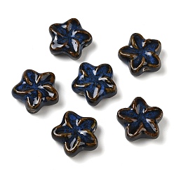 Dark Blue Vintage Handmade Porcelain Beads, Fancy Antique Glazed Porcelain, Flower, Dark Blue, 27.5x29.5x11mm, Hole: 3.5mm