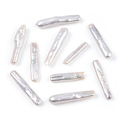 Seashell Color Natural Baroque Pearl Keshi Pearl Beads, Cultured Freshwater Pearl, Stick, Seashell Color, 18~26x3.5~6x2~5mm, Hole: 0.6~0.8mm
