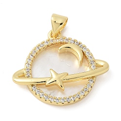 Настоящее золото 18K Латунные микро проложить кубического циркония подвески, звезда и луна, с оболочкой, без свинца и без кадмия, долговечный, реальный 18 k позолоченный, 20x23x4.5 мм, отверстие : 4x3.5 мм
