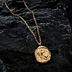 Овен Колье-цепочка из нержавеющей стали, Ожерелье с подвеской в виде созвездия из нержавеющей стали для женщин, Овен, 17-3/4 дюйм (45 см)