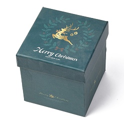 Deer Christmas Themed Cardboard Box, Square, for Jewelry Storage, Christmas Themed Pattern, 11.5x11.5x12.5cm