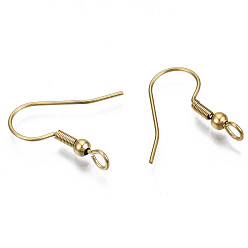 Real 18K Gold Plated 304 Stainless Steel Earring Hooks, Ear Wire, with Vertical Loop, Real 18K Gold Plated, 19~21x18mm, Hole: 2.5mm, 21 Gauge, Pin: 0.7mm