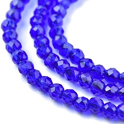 Blue Glass Beads Strands, Imitation Quartz, Faceted, Round, Blue, 2mm, Hole: 0.5mm,  about 175pcs/strand, 14.9 inch(38cm)