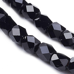 Black Electroplate Glass Beads Strands, Half Plated, Faceted, Cube, Black, 4x4x4mm, Hole: 1mm, about 100pcs/strand, 15.7 inch