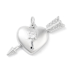 Платина Покрытие стойки латунь микропаве прозрачные подвески из кубического циркония, с целью перехода в кольце, без кадмия и без свинца, долговечный, сердце, платина, 14x30x4 мм, отверстие : 3.5 мм