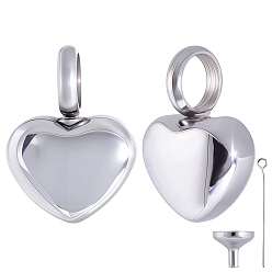 Нержавеющая Сталь Цвет 2шт. подвески в форме сердца из нержавеющей стали для праха, с 304 мини-воронкой из нержавеющей стали, цвет нержавеющей стали, 16.5x12x6 мм, отверстие : 5 мм
