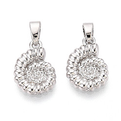 Платина Латунь прелести, подвески в форме раковины, платина, 14x10x2.5 мм, отверстие : 4.5x2 мм