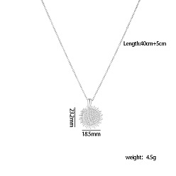 Sun Brass Micro Pave Cubic Zirconia Openable Blank Locket Pendant Necklaces for Engraved Name, with 304 Stainless Steel Chains, Stainless Steel Color, Sun, 15.75 inch(40cm), Pendant: 23.2x18.5mm