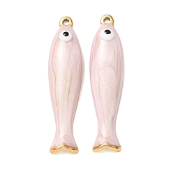 Розовый 304 подвески из нержавеющей стали, с эмалью, рыбы прелести, реальный 18 k позолоченный, ионное покрытие (ip), туманная роза, 35x8.5x4 мм, отверстие : 1.4 мм