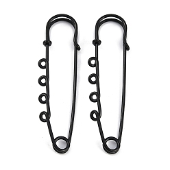 Черный Ионное покрытие (ip) 304 булавки из нержавеющей стали брошь выводы, булавки для килта с 4 петлями для изготовления значков на лацкан, чёрные, 70x19.8x5.5 мм, отверстие : 2 мм