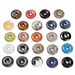 Смешанные камни Природные и синтетические смешанные подвески драгоценных камней, подвески в виде пончиков/пи-дисков, смешанные окрашенные и неокрашенные, 30x6.5 мм, отверстие : 7.5 мм