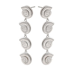 Платина Латунные серьги-гвоздики с подвесками, без кадмия и без свинца, долговечный, раковина, платина, 53x12.5 мм