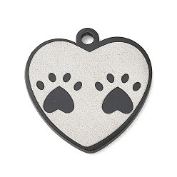 Negro 304 colgantes de acero inoxidable, dijes de corazón con huellas de patas, Pulido, revestimiento de iones (ip), negro, 20.5x20x1.5 mm, agujero: 1.9 mm