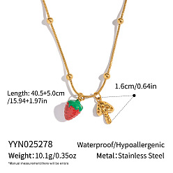 Клубника 304 Милые кулоны-грибы из нержавеющей стали с эмалью красного цвета для женщин, реальный 18 k позолоченный, клубника, 15.94 дюйм (40.5 см)