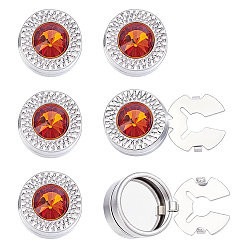 Ruby 3 Pairs Alloy Rhinestone Cufflinks, Flat Round, Platinum, Ruby, 18x10.5mm, Hole: 5mm