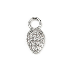 Платина Латунные микро проложить кубического циркония подвески, клубника, долговечный, без кадмия и без свинца, стойки покрытие, платина, 14x7x2.5 мм, отверстие : 3 мм