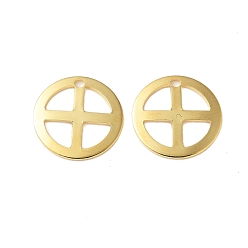 Золотой 201 подвески из нержавеющей стали, плоские круглые с поперечными прелести, золотые, 13x0.5 мм, отверстие : 1.2 мм