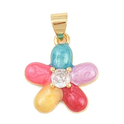 Разноцветный Латунные микропаве прозрачные подвески с фианитом, с эмалью, , долговечный, стойки покрытие, без свинца и без кадмия, реальный 18 k позолоченный, красочный, 17x15.5x4 мм, отверстие : 4x3.5 мм