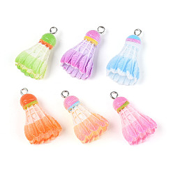 (52) Непрозрачная лаванда Подвески из непрозрачной смолы на спортивную тематику, бадминтон, с платиновыми железными петлями, разноцветные, 28~29.5x16~17x10~11 мм, отверстие : 2 мм