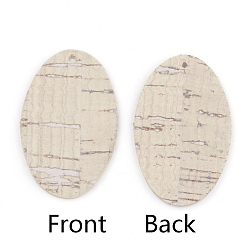 Antique White PU Leather Pendants, Oval, Antique White, 39.5x24x2mm, Hole: 1.5mm