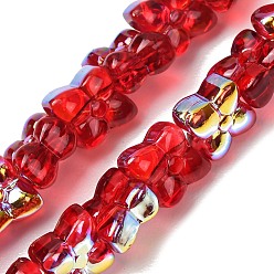 Red Transparent Glass Beads Strands, Clover, AB Color Plated, Half Plated, Red, 13x11x5mm, Hole: 1mm, about 65pcs/strand, 21.65''(55cm)