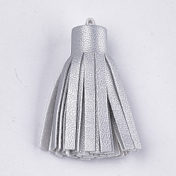 Light Grey PU Leather Tassel Big Pendants Decorations, Light Grey, 53~56x14~17mm, Hole: 2mm