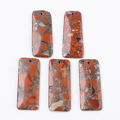 Red Jasper Assembled Synthetic Pyrite and Red Jasper Big Pendants, Rectangle, 50x20x4mm, Hole: 1.6mm