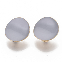 Серый Серьги-гвоздики из позолоченного железа, с эмалью и петлей, плоско-круглые, без кадмия, без никеля и без свинца, серые, 20.5 мм, отверстие : 4 мм, штифты : 0.9 мм