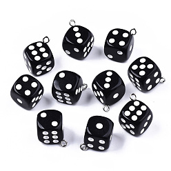 Black Opaque Epoxy Resin Pendants, with Platinum Plated Iron Loop, Dice, Black, 23x19x19mm, Hole: 2mm