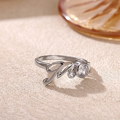 Платина Кольца для женщин из латуни с микропаве и кубическим цирконием в подарок на День матери., слово мама, платина, 9x18.5 мм, размер США 7 1/4 (17.5 мм)