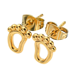 Golden PVD Vacuum Plating 304 Stainless Steel Stud Earring for Women, Hollow Footprint, Golden, 9x7mm