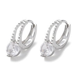 Платинированный Латунные серьги обруча, со стеклом, круглые, Реальная платина, 14.5x5x11 мм