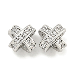 Платина Латунь с прозрачными подвесками из циркония, без кадмия, без никеля и без свинца, Х-образный, платина, 6.5x6.5x5 мм, отверстие : 1.6 мм