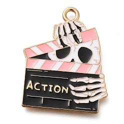 Другие Подвески из эмали и сплава, золотые, скелет, хлопушка, 27.5x21x1 мм, отверстие : 2 мм