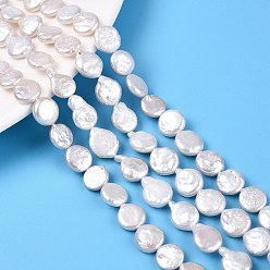 Морская Ракушка Природные Кеши жемчуг пряди, культивированный пресноводный жемчуг, барочный жемчуг, плоско-круглые, цвет морской раковины, 9~12.5x8.5~10x3~5 мм, отверстие : 0.6 мм, около 17~20 шт / нитка, 7.48 дюйм (19 см)