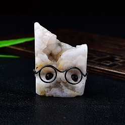Вишневый агат Натуральный вишневый агат еж скульптура дисплей украшения, в очках, для домашнего офисного стола, 32x23x45 мм