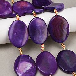 Индиго Природные пожары треск агат бисер нитей, окрашенная и подогревом, Плоско-овальные, индиговые, 40.3~41x29~35x6.5~8.5 мм, отверстие : 1.8~2 мм, около 8 шт / нитка, 15.87~16.14'' (40.3~41 см)