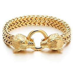 Золотой Волк викинг 304 браслеты из нержавеющей стали и пшеницы для мужчин, сплав застежка, золотые, 8-1/4 дюйм (21 см)