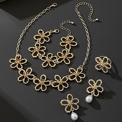Золотой Браслет из цветочного сплава, серьги-гвоздики, ожерелья и кольца в виде нагрудника, золотые, 380 мм & 160 мм & 46x28 мм & 18 мм