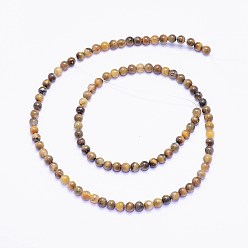 Tiger Eye Natural Yellow Tiger Eye Bead Strands, Round, 4mm, Hole: 1mm, about 94pcs/strand, 15.74 inch