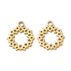 Золотой Ионное покрытие (ip) 304 брелоки из нержавеющей стали, ручная полировка, выдолбленный цветок, золотые, 13.5x12x1 мм, отверстие : 1.6 мм