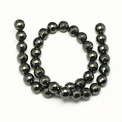 Black Non-magnetic Synthetic Hematite Beads Strands, Grade A, Faceted, Round, Black, 10mm, Hole: 1.5mm