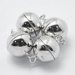 Платина Родиевое покрытие 925 магнитные застежки из стерлингового серебра, с печатью 925, круглые, платина, 14.5x9.5 мм, отверстие : 1 мм