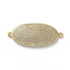 Золотой Соединители из латуни с микропаве и кубическим цирконием, овальные, прозрачные, золотые, 31x13.5x3 мм, отверстие : 1.4 мм