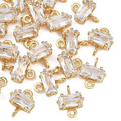 Clear SHEGRACE Brass Pave Cubic Zirconia Rectangle Connector Charms, Cadmium Free & Nickel Free & Lead Free, Long-Lasting Plated, Real 18K Gold Plated, Clear, 9x7x4mm, Hole: 1mm and 1.2mm