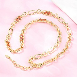 Оранжевый 7 мм латунная цепочка с фиаро и инкрустацией кубическим цирконием, без кадмия и без свинца, стойки покрытие, долговечный, реальный 18 k позолоченный, оранжевые, 18.11 дюйм (46 см)