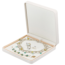 Old Lace PU Leather Jewelry Set Storage Boxes, Square, Old Lace, 18.8x18.8x3.9cm