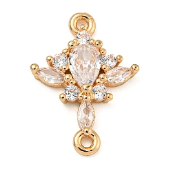 Цветок Латунные подвески из прозрачного кубического циркония, реальный 18 k позолоченный, цветок, 18.5x13.5x3 мм, отверстие : 1.2 мм