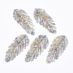 Разноцветный Ацетат целлюлозы (смола) большие подвески, с железными петлями, лист, золотые, красочный, 70~76x29~31x3 мм, отверстие : 1.2 мм