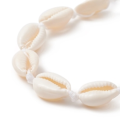 White Natural Shell & Synthetic Turquoise Braided Bead Bracelet for Women, White, Inner Diameter: 1-3/4~3-1/8 inch(4.5~7.9cm)